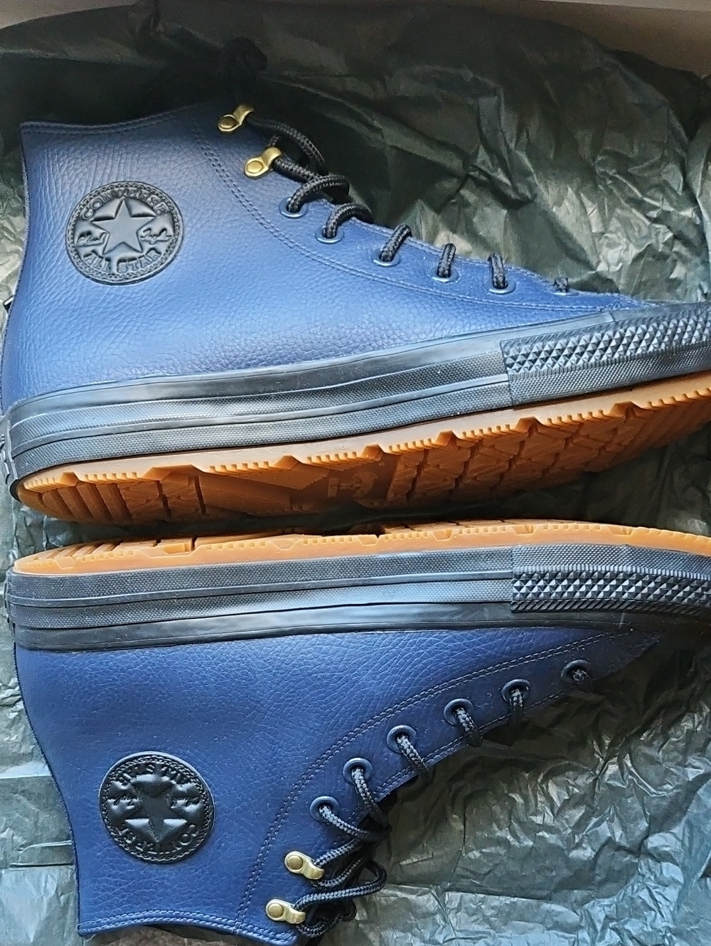 Converse Men's High-Top Leather Sneakers in Blue with Gum Sole